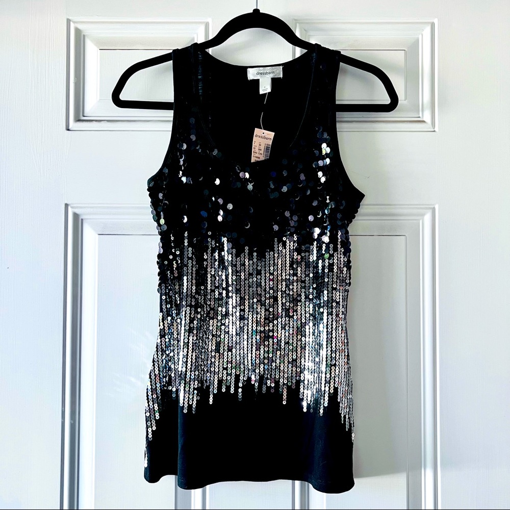NWT DressBarn Silver & Black Sequin Tank